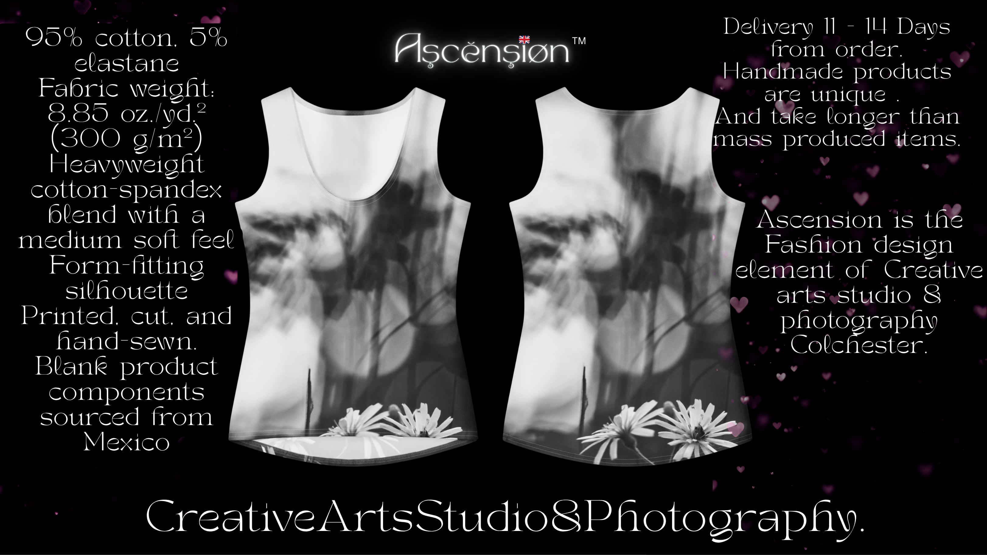 Women's Black and White cotton tank top Design By Ascension Colchester