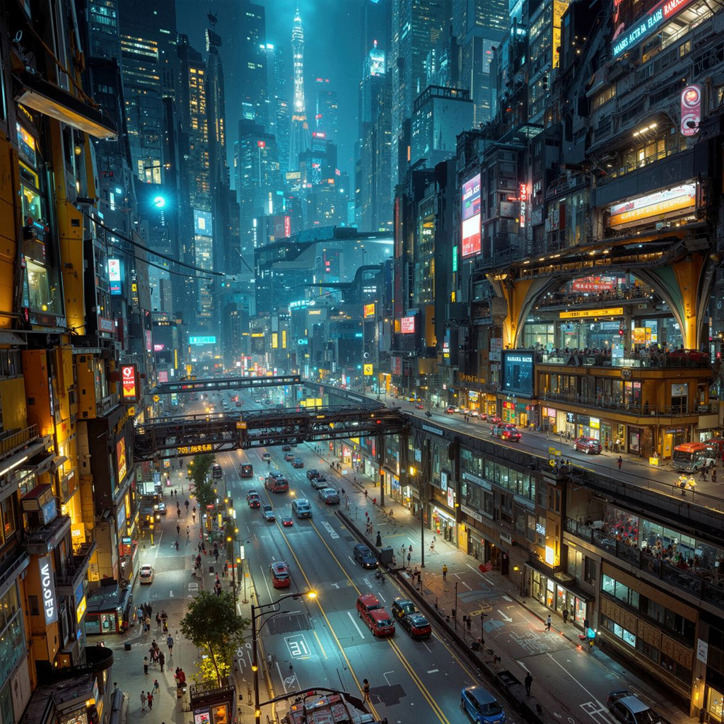 Cyber Punk City Digital Download 24 x 24 inch High resolution 300ppi digital file.