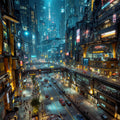 Cyber Punk City Digital Download 24 x 24 inch High resolution 300ppi digital file.