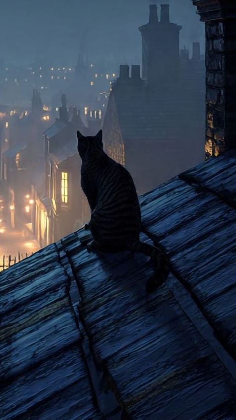 Victorian /wall decor London City Cat On The Roof Wall Art Poster
