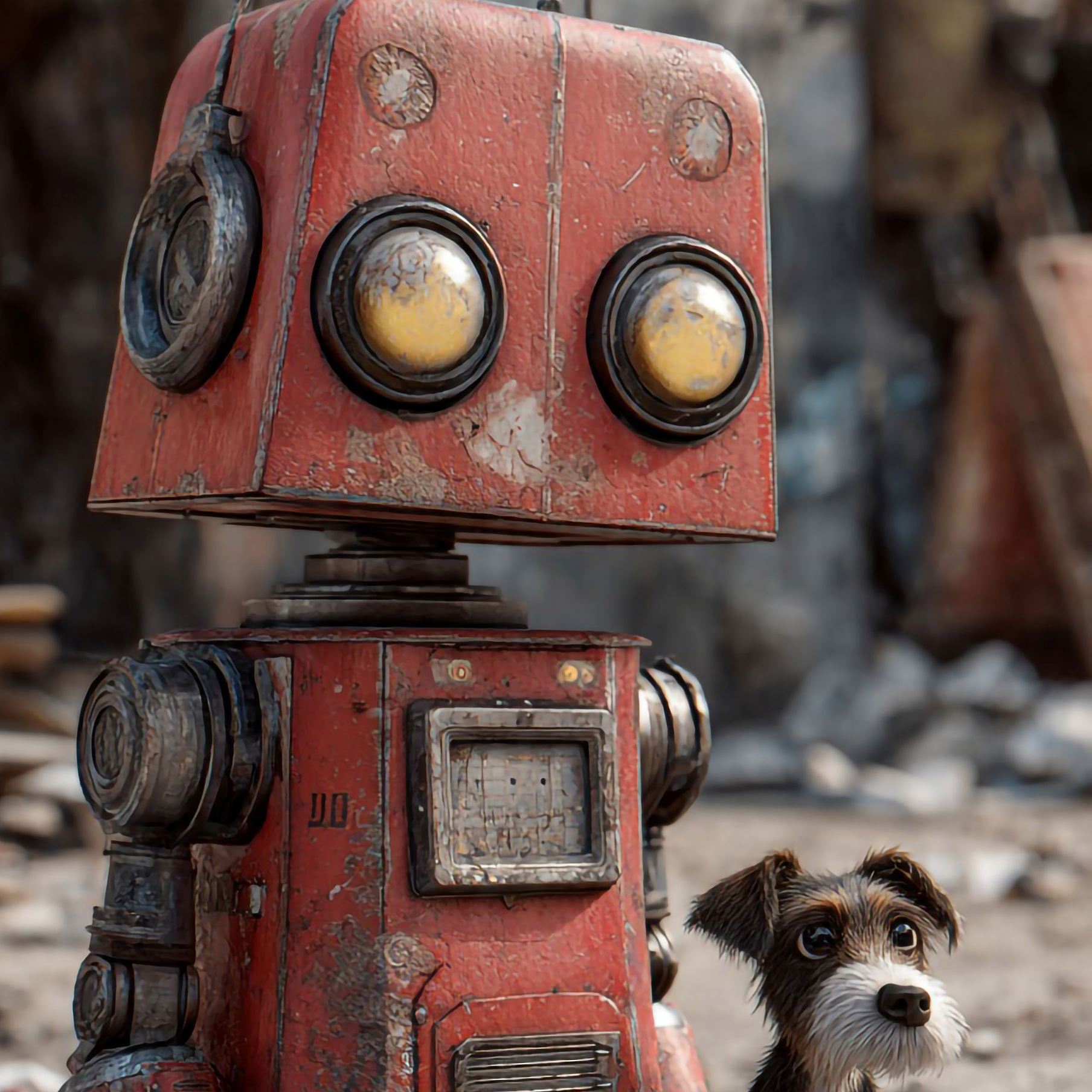 Copywrite free Science Fantasy Digital Art Print file One Droid and His Dog Digital Download 18 x 24 inch High resolution 300ppi digital file.