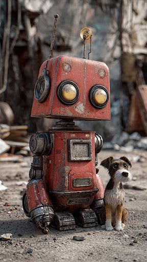 Copywrite free Science Fantasy Digital Art Print file One Droid and His Dog Digital Download 18 x 24 inch High resolution 300ppi digital file.