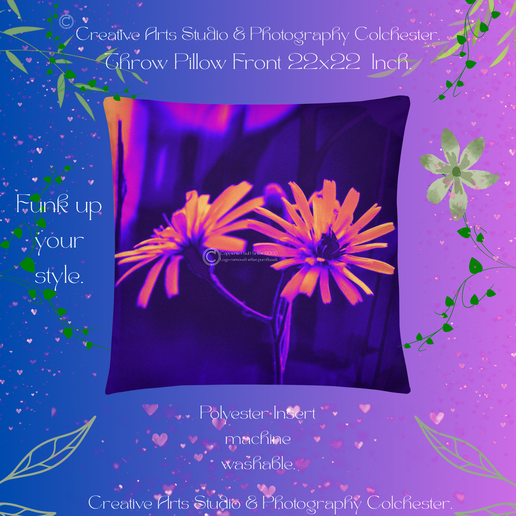 NEON Orange Faded Floral Accent Pillow- Vivid Flower Decorative Accent Cushion Flat rate shipping from. £3.89