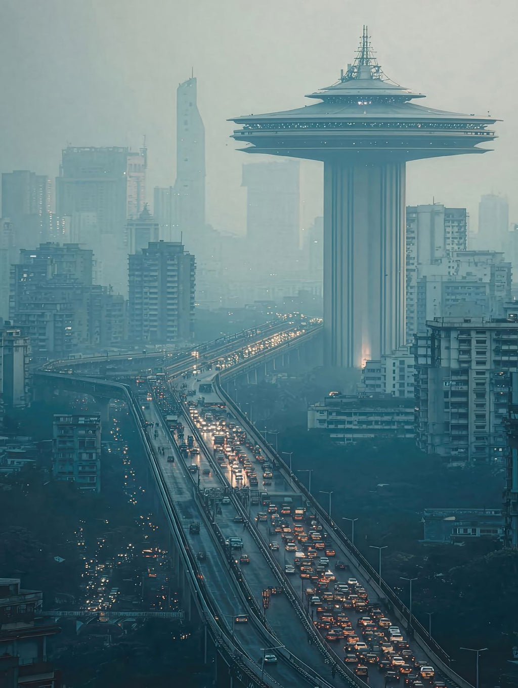 Future SCi Fi City Mumbai 2057 Wall Decor Poster Art By Paul Parker