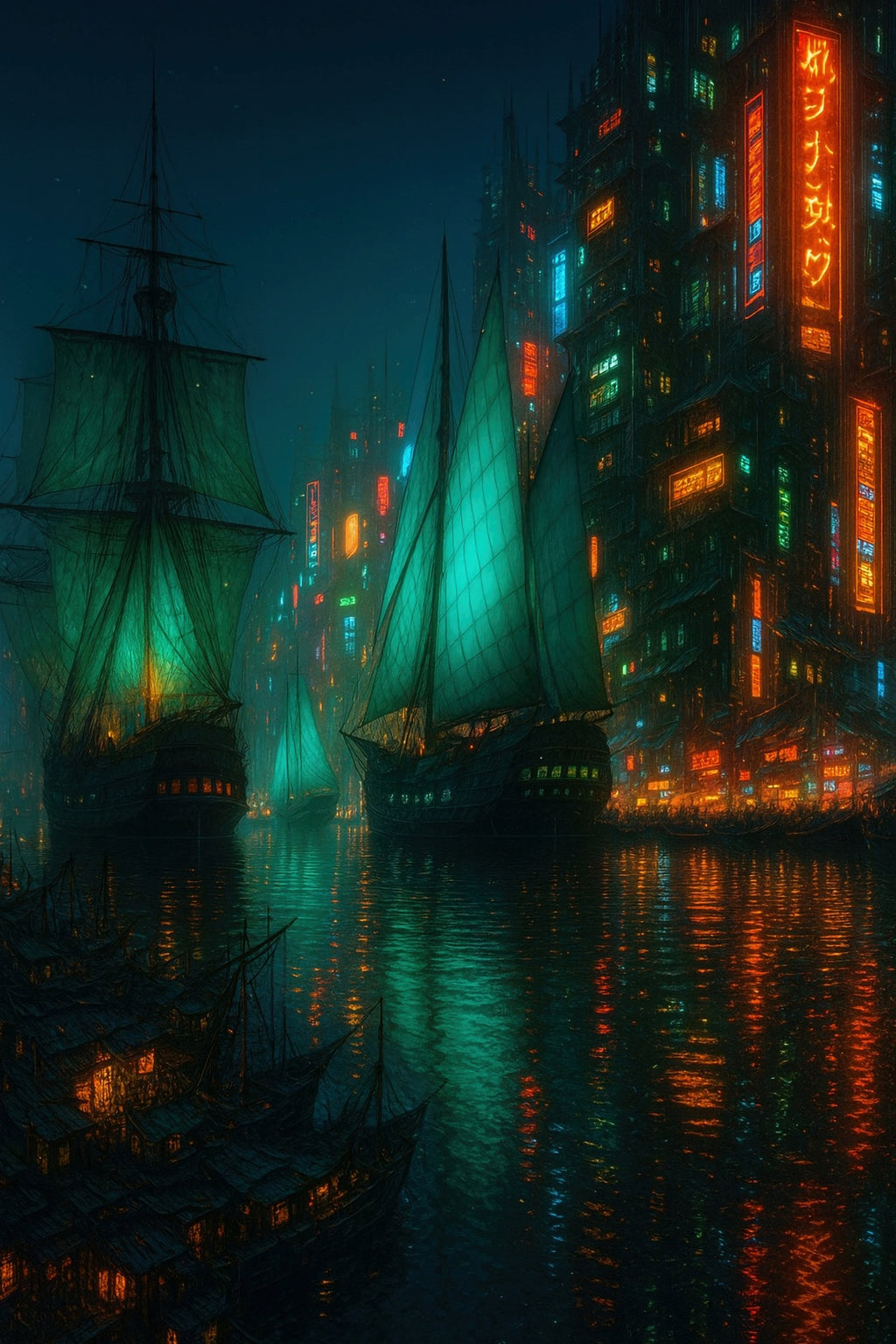 Naval Fantasy Wall Decor Neon Harbour Poster Ai Art