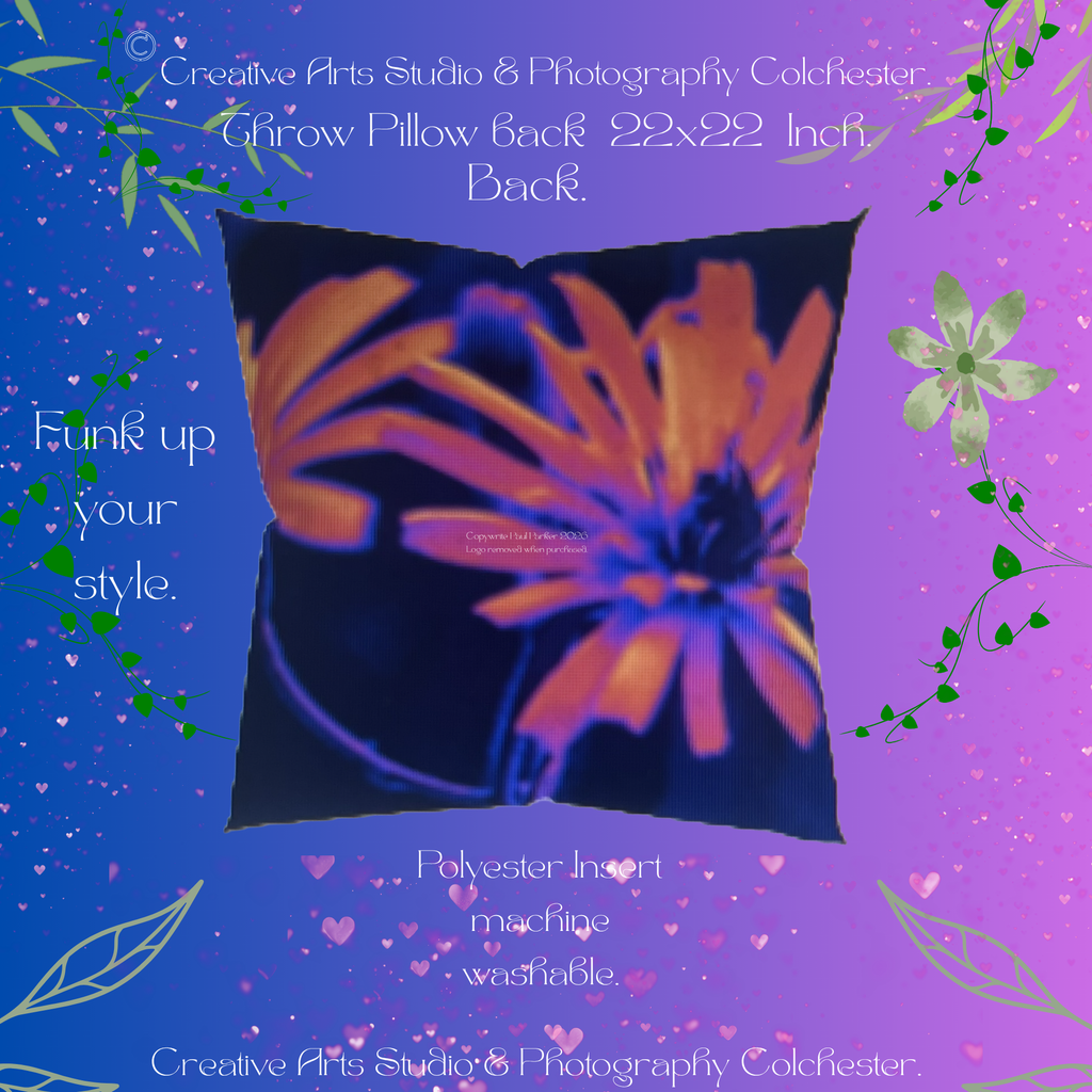 NEON Orange Faded Floral Accent Pillow- Vivid Flower Decorative Accent Cushion Flat rate shipping from. £3.89
