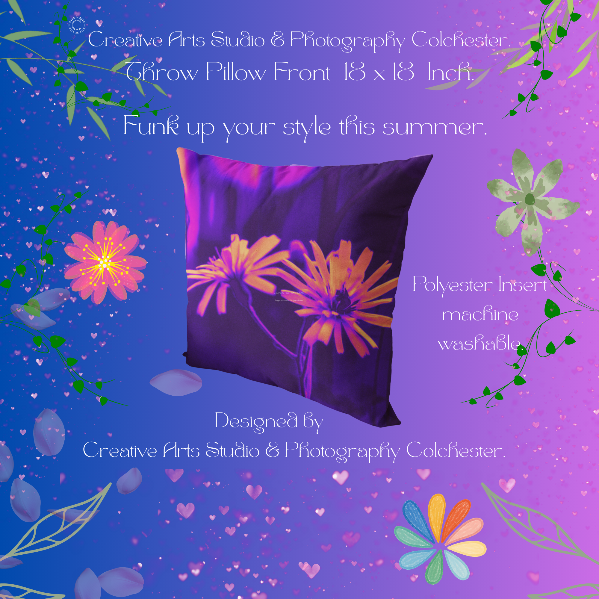 NEON Orange Faded Floral Accent Pillow- Vivid Flower Decorative Accent Cushion Flat rate shipping from. £3.89