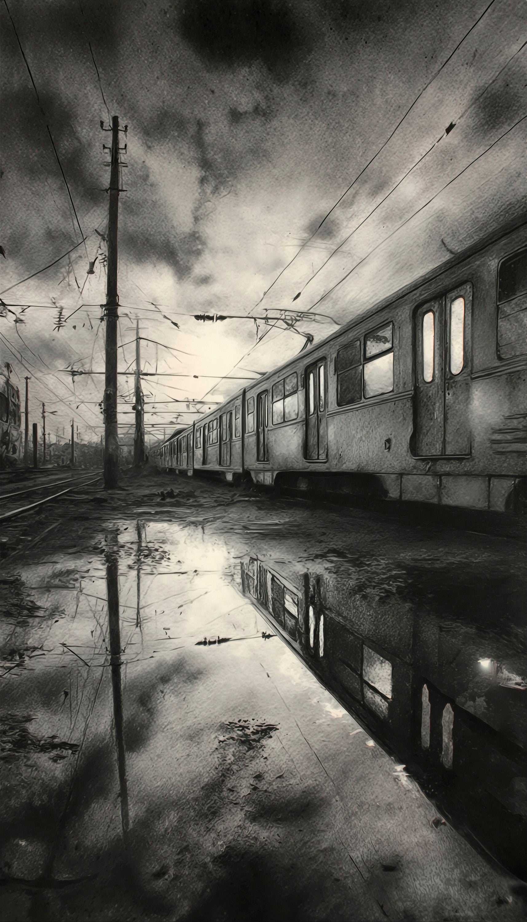 Old Train Yard Charcoal Style Print For Interior Designers Digital Download