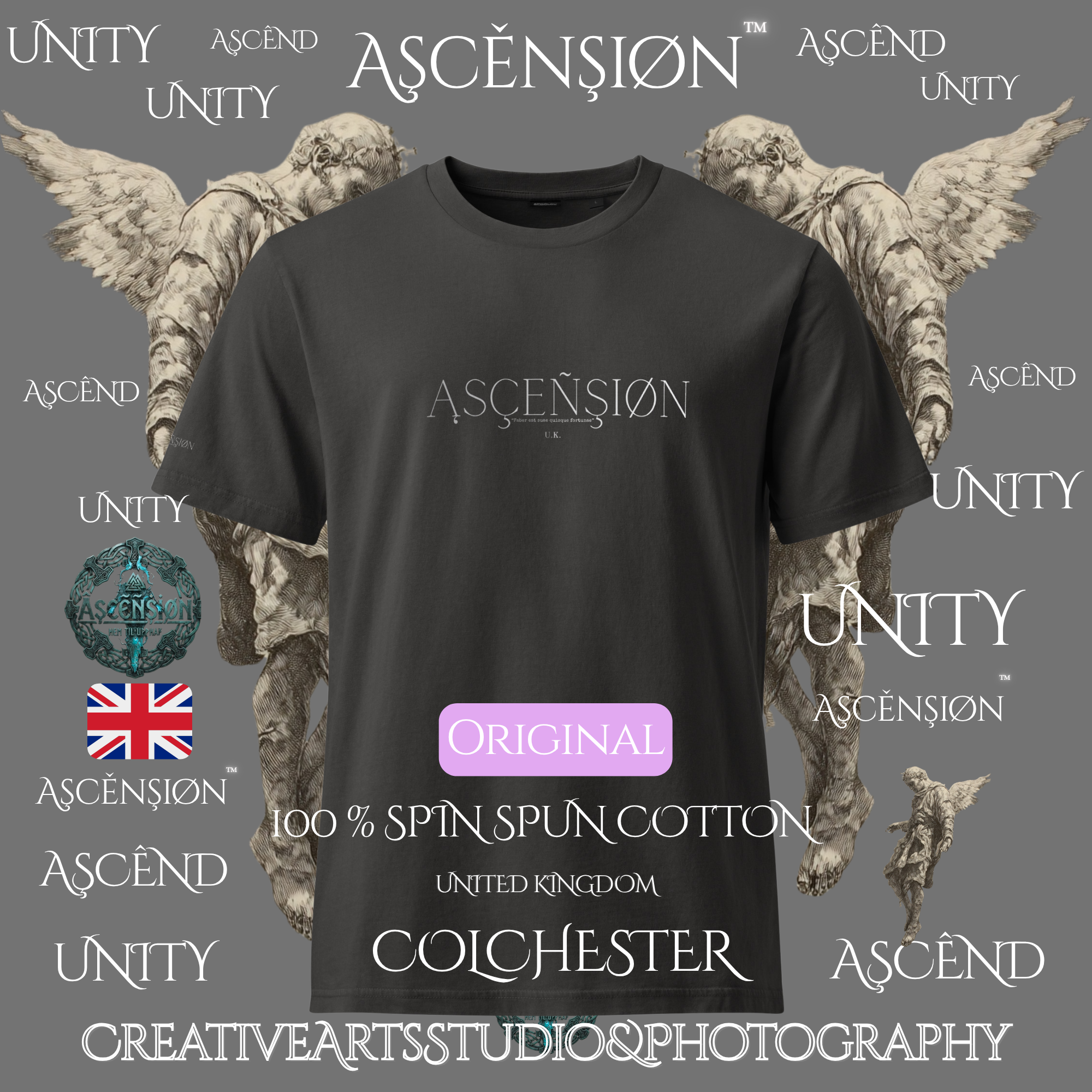 Organic Ring-Spun Cotton  Unisex Garment Dyed  Vintage T-Shirt | Designs Ascension Colchester Essex .
