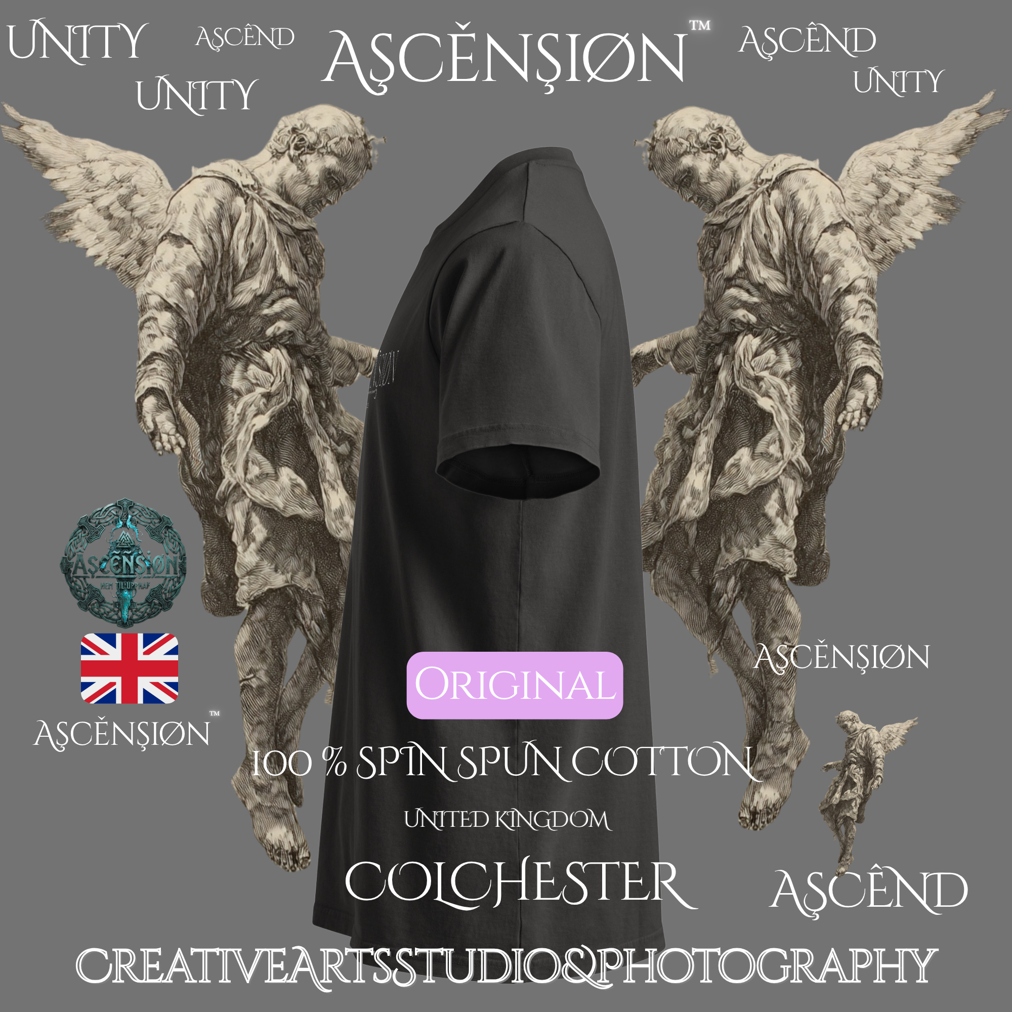 Organic Ring-Spun Cotton  Unisex Garment Dyed  Vintage T-Shirt | Designs Ascension Colchester Essex .
