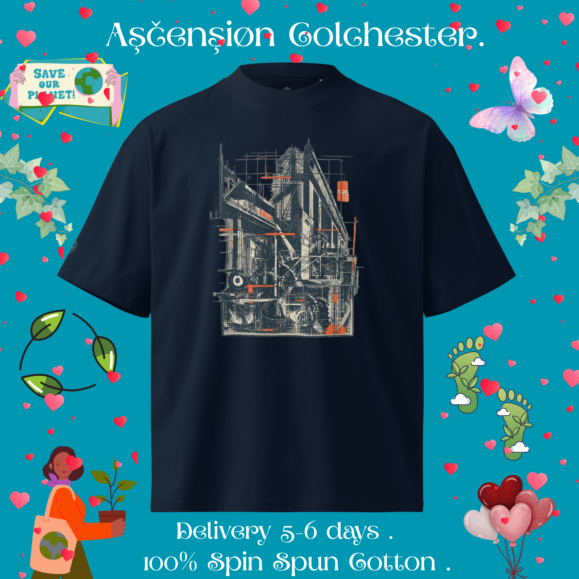 French Navy Unisex organic oversized high neck t-shirt Ascension Colchester