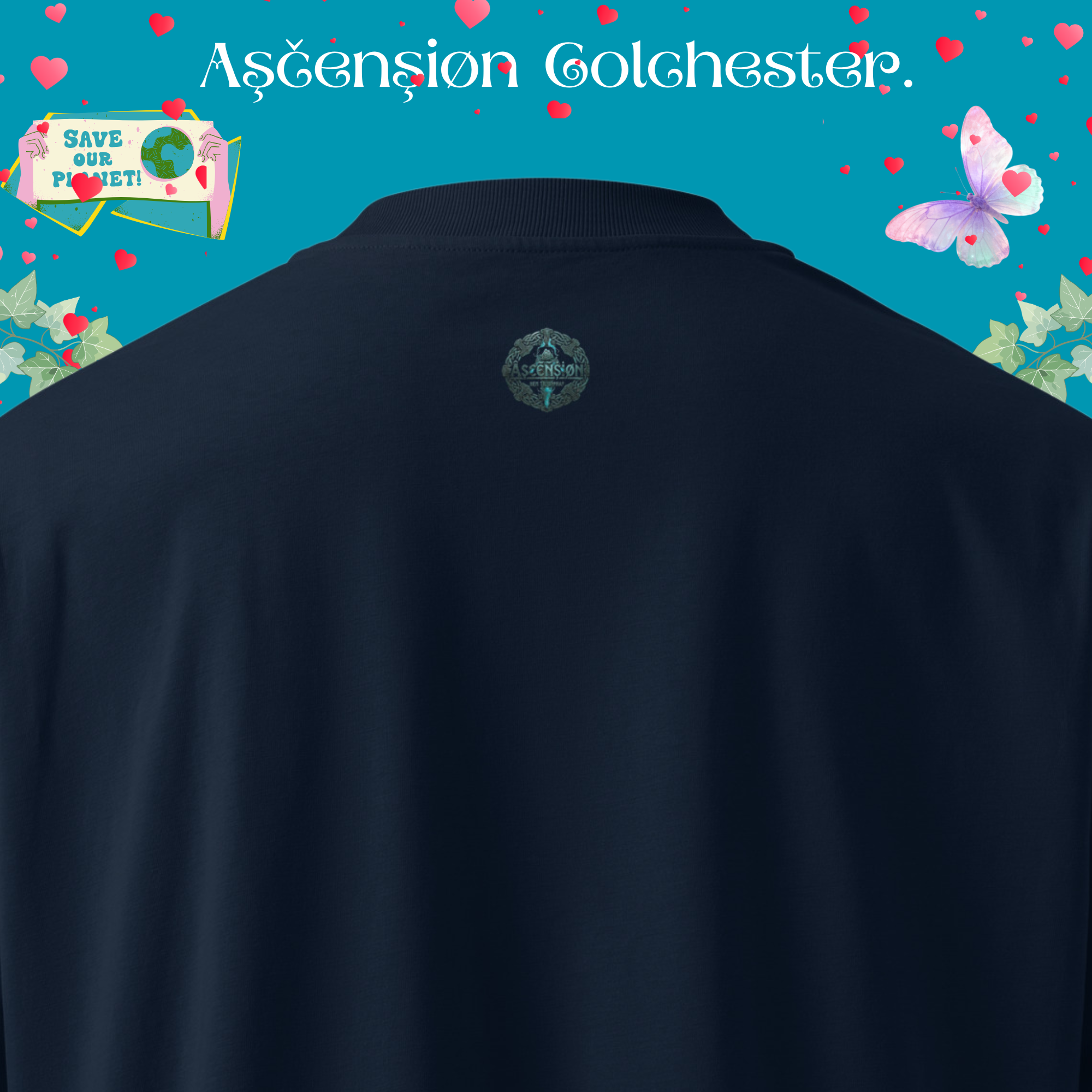 French Navy Unisex organic oversized high neck t-shirt Ascension Colchester
