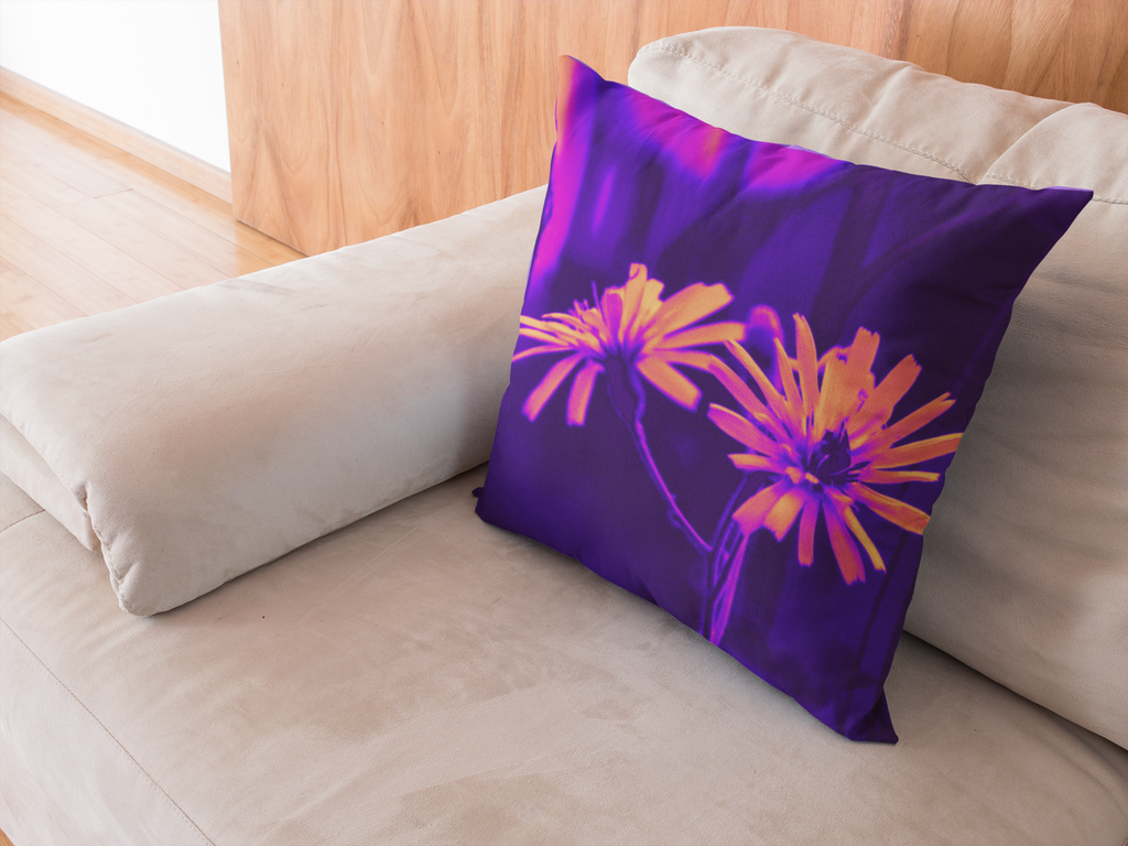 NEON Orange Faded Floral Accent Pillow- Vivid Flower Decorative Accent Cushion Flat rate shipping from. £3.89