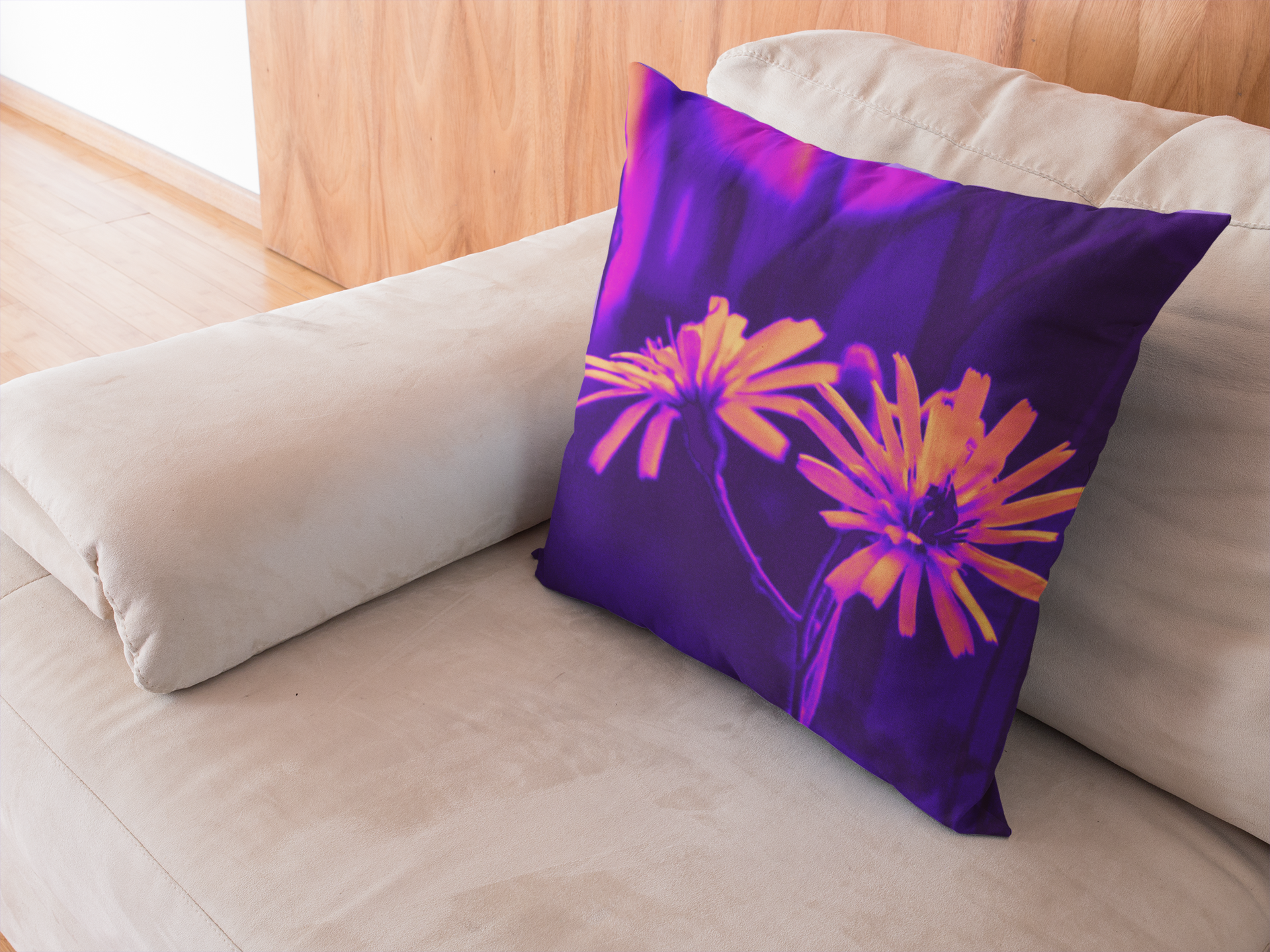 NEON Orange Faded Floral Accent Pillow- Vivid Flower Decorative Accent Cushion Flat rate shipping from. £3.89