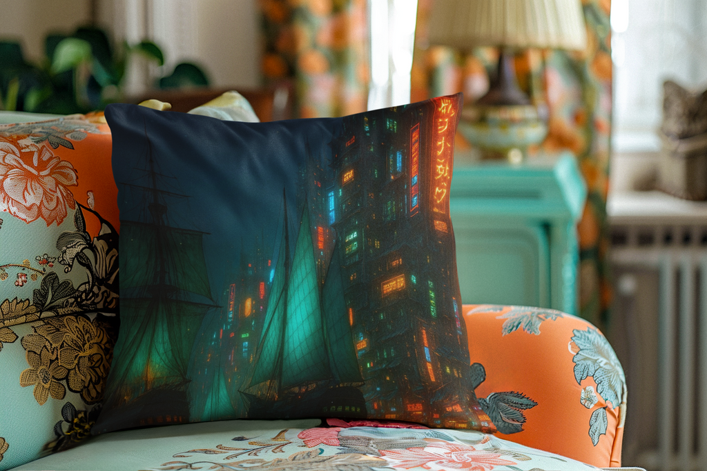 Fantasy Art Home furnishings Neon Harbour Throw Pillow